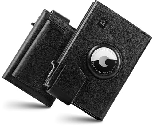 LORZOR Porte Carte Homme Airtag avec Porte Monnaie XXL, Portefeuille Homme Cuir Véritable avec Fermeture Magnétique, Portefeuille et Porte-Carte pour 10 Cartes, Petit Wallet avec Blocage RFID
