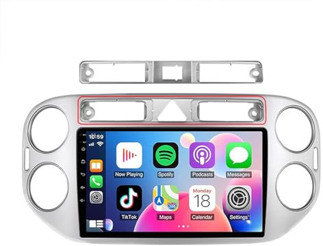Para Volk-swagen Tiguan 2006-2016 Android 14 Radio Estéreo para Automóvil 9 Inalámbrico Carplay Android Auto Pantalla Táctil Navegación GPS Bluetooth USB WiFi Radio FM/RDS Cá(Size:S8,Color:Silver)