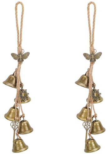 GORGECRAFT 2 Stück Messing Hexenglocken Windspiel Antik Bronze Metall Vintage Glücksmotte Sonnen Charme Dekorative Handgefertigte Hängeglocken Windspiel Mit Hanfkordel Für Zuhause Garten Outdoor Ausve
