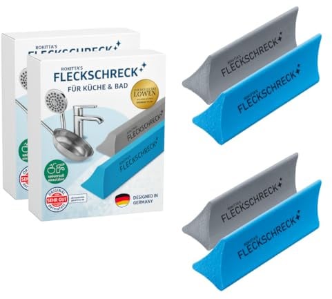 Rokitta's Fleckschreck - Der Original Schmutz-Radierer aus 'Die Höhle der Löwen' | Strahlende Oberflächen in Küchen und Bad, entfernt Schmutz, Kalk, Rost, Wasserflecken, Schmutz [2x 2er Set]