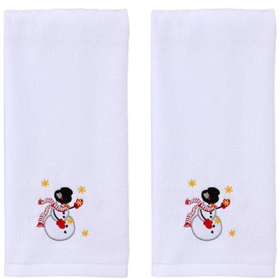 DONGKER Handtücher Baumwolle, 2 Stück Weich Saugfähig Weihnachts Geschirrtücher, 40x65 cm, Handtuch mit Bestickte Schneebällen/Weihnachtsmann/Weihnachtsbaum
