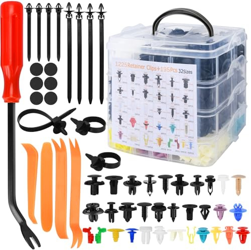 TOSUTO Set di 1420 Rivetti in Plastica per Auto - 32 Misure Universali di Clip di Fissaggio Auto,Clip di Fissaggio per Auto,Clip di Viti di Plastica,con Fascette,Distanziatori e Accessori per Utensili