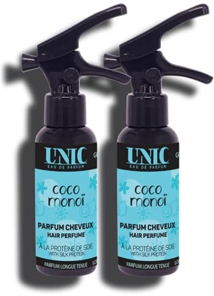 DUO UNIC - Parfum pour Cheveux Sunny Monoï – Brume Capillaire Solaire Coco et Monoï – Sillage Estival et Vanillé – 2 x 50 ML - Fabriqué en France