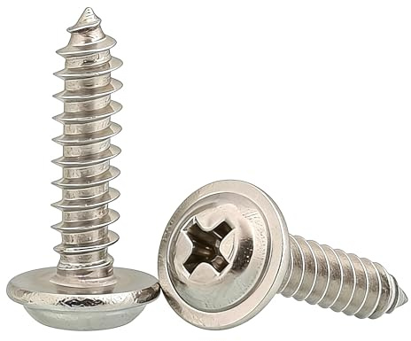 M4 x 8mm Pan Head with Washer Phillips Self Tapping Screws, Stainless Steel 304, Flange Wood Screw, 50 PCS