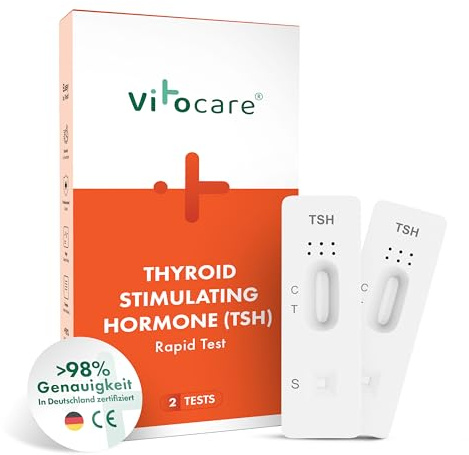 TSH Schilddrüsenunterfunktion Test – Schilddrüsen Test für zu Hause – 2 Selbsttests zur Messung des TSH-Werts – Ergebnis in 30 Min – CE-zertifiziert – vitocare