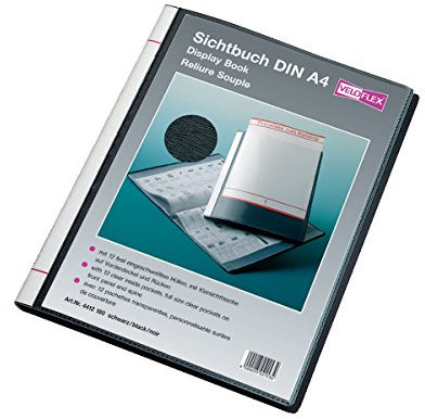 Veloflex 4412180 - Sichtbuch DIN A4, PP, Sichtmappe, Dokumentenmappe, 12 Klarsicht-Hüllen, 24 Sichtseiten, schwarz