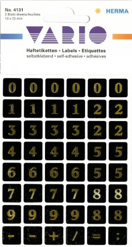 Herma Numbers 13x13mm 0-9 Film Black Gold Embossed 2 Sheets Selbstklebendes Etikett 96 Stück(e)