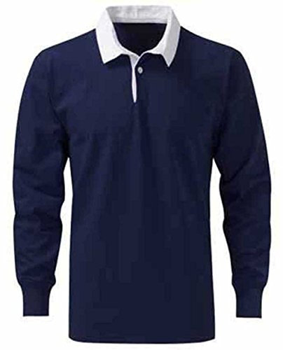 Herren Premium Rugby-Shirts, Baumwolle, Größen XS bis 3 XL – Arbeit Sport Freizeit Gr. Large, NAVY BLUE / WHITE COLLAR