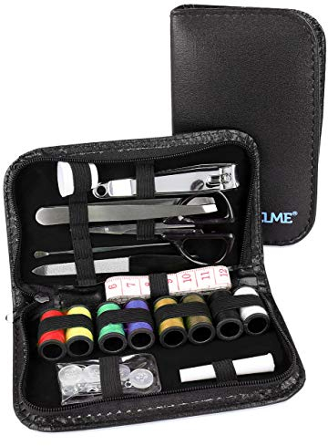 Lantelme Reisenähset mit Maniküreset in Ledertasche | Kompaktes Reise Notfallset mit Nadeln Fäden Nagelschere Nagelfeile und Zubehör | Praktisches Nähset Set für Zuhause Reisen und unterwegs