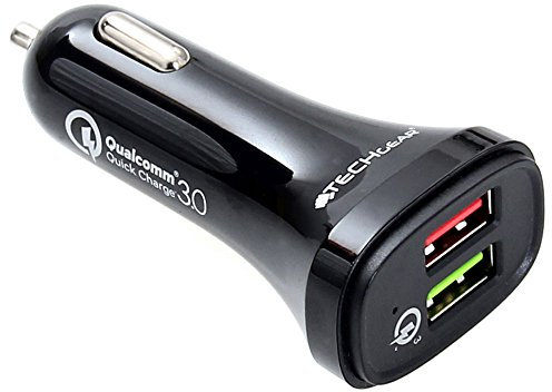 TECHGEAR Quick Charge 3.0 Car Charger 30W Dual USB Port Smart Charging for iPad, iPhone, LG, HTC, Huawei, Sony, Samsung, Nexus, BlackBerry and More (12V/24V)