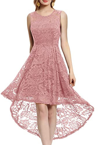 MuaDress MUA6006 Rockabilly Robe de Mariage Soirée Cocktail sans Manche High Low en Dentelle Florale Blush L
