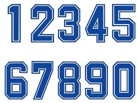 6.3 Tall Numbers 0-9 Iron On Heat Transfer for Football Baseball Jersey Sports T-Shirt Blue