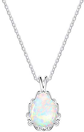 KristLand Moonlight Kette Damen Damenschmuck Leuchtend Erstellt Weißer Opal Anhänger aus Sterlingsilber mit Anhänger Träne Wassertropfen Form Halskette Geschenk für Frauen Mädchen Hochzeiten Party