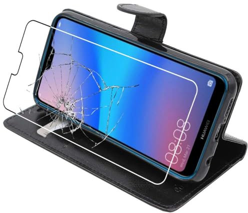 ebestStar - Cover Compatibile con Huawei P20 Lite Custodia Portafoglio Pelle PU Protezione Libro Flip, Nero + Pellicola Vetro Temperato [Apparecchio: 148.6 x 71.2 x 7.4mm, 5.84'']