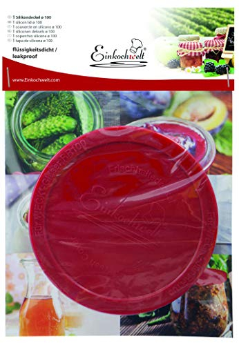 Einkochwelt 22511 Silikondeckel 100 mm - Hochwertige Aufbewahrungsdeckel aus Silikon; geeignet für Weck Rundrandgläser; zur Aufbewahrung von angebrochenen Vorräten Rot