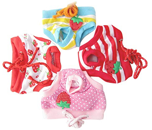Ymwave Süß klein Mittlere Haustier Hygieneunterhose HUndin Katze Schutzhose Weibliche Waschbar Sanitär Windel 4Pcs,XL Taille 30-40cm