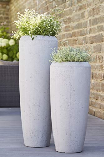 Moderne & Hochwertige Pflanzvase/Pflanzkübel – Fiberglas - Farbe: Zement - Medium: 100cm - Mit Einsatz – Indoor & Outdoor – Wetterbeständig & Frostsicher – Vase/Kübel