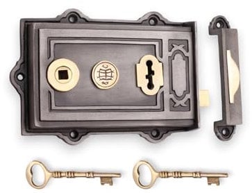 Infinity Decor Vintage Davenport Cast Iron Rim Lock Traditional Pewter Finish Latch Set Ideal for Shed Door External Gates