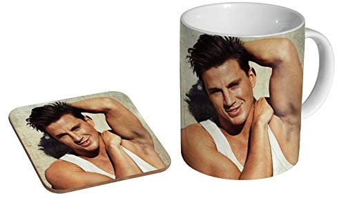 Channing Tatum Pose Keramik-Kaffeetasse + Untersetzer, Geschenk-Set