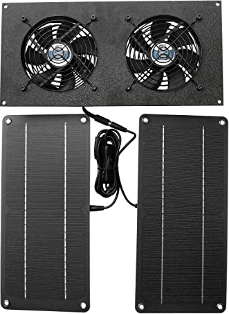 Coolerguys Solarbetriebenes Doppelventilator-Kit für kleine Hühnerställe, Gewächshäuser, Hundehäuser, Schuppen und andere Gehege.