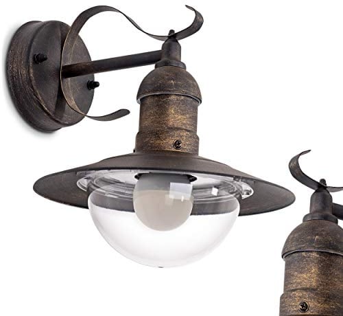 Außenwandleuchte Broni, Wandlampe abwärts in antikem Look aus Metall u. Kunststoff in Rost, Wandleuchte m. E27-Fassung, Retro/Vintage Außenleuchte für Terrasse u. Hof, ohne Leuchtmittel