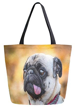 Mnsruu Wiederverwendbare Einkaufstasche mit Mops-Motiv, für Damen, große Handtasche, Schultertasche für Einkaufen, Einkäufe, Reisen im Freien