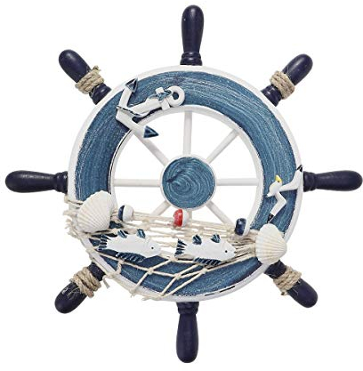 Voarge Aestm Wanddeko Steuerrad Holz Steuerrad Deko mit Fischnetz Schiff Lenkrad Deko Maritime Deko Nautische Boot Haus Garten Dekoration