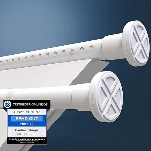 MEISENBERG Teleskopstange ohne Bohren 260-310cm, Ø32mm Weiß Multifunktionale Gardinenstange Klemmbar - Vorhangstange, Spannstange Ausziehbar - für ihre Gardinen, Trennwand und Balkon