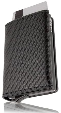 HAFEID portafoglio uomo slim - porta carte di credito schermato - portacarte di credito - portatessere smart - porta tessere donna - RFID blocking wallet carbon nero