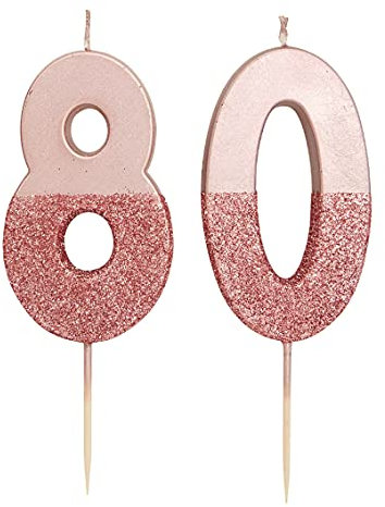 Talking Tables 80th Rose Gold Birthday Number Cake Candle Topper Dipped in Glitter