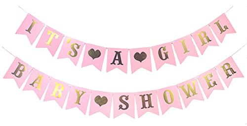 HCRXVV Rosa ITS A Girl Babyparty Deko Mädchen, Baby Shower Girlande,2 Stück Babyparty Banner für baby shower deko girl Gender Reveal Party Photo Props