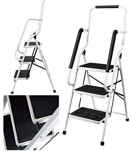 Tragbare Leiter Haushalts-Trittleiter mit Handlauf Anti-Rutsch-Matte Faltbare Design-Leiter 3-Stufen-Leiter für Küchengarten Hochleistungs-tragbare multifunktionale Trittleiter
