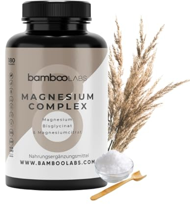 Bamboo Labs - Gélules de Citrate de Magnésium + Bisglycinate de Magnésium 750 mg (par jour) + Vitamine B6 et Extrait de Bambou, 180 Gélules, Essentielles pour les Articulations et la Mémoire