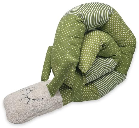 120cm Handgenähte Bettschnecke olive grün personalisierbar mit Namen - Bettumrandung handmade by me - Seitenschläferkissen Bettrolle
