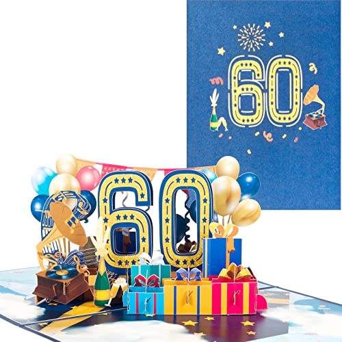 Pop-Up Karte zum 60. Geburtstag,3D Grußkarte zum 60. Jahrestag,Grußkarte zum Jahrestag,Grußkarte für Geburtstage,Ehen,Freundschaften