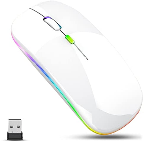 GLOBAL TECH Kabellose Maus, LED Wiederaufladbare Leise schlanke Maus Laptop Wireless Mouse, 2.4G USB Funkmäuse für Laptop, PC, Computer, MacBook (Weiß)