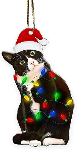 Weihnachten Tier Ornament, Schwarze Katze Ornamente für Weihnachtsbaum, Katze Xmas Decor Baum Hängen, Weihnachtsbaum Ornamente Topper Dekorationen, Katze Geschenke für Katzenliebhaber (Cat1)