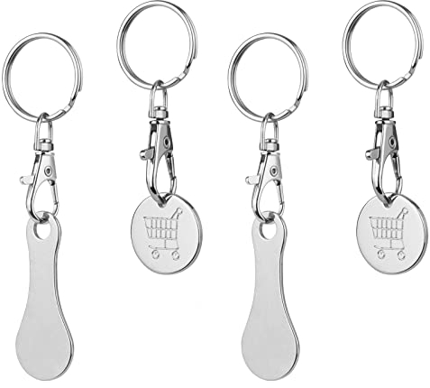 Sheryl&Rain 4 Piezas Extractor de Carro de la Compra de Acero Inoxidable,Chip para Carrito de la Compra,Chip para el Carro de la Compra extraíble como Llavero, Herramienta para el Carro de la Compra