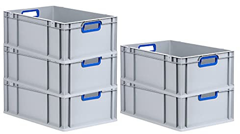 PROREGAL SuperSparSet 5x Eurobox NextGen Color | HxBxT 22x40x60cm | 44 Liter | Griffe blau offen | Verstärkter Boden | Eurobehälter, Transportbox, Transportbehälter, Stapelbehälter