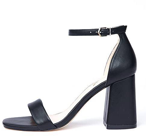 GENSHUO Sandales pour Femmes Sandales à Talon Bloc et Bout Carré Chaussures à Talon Haut avec Bride de Cheville Escarpins Élégants à Bout Ouvert pour Mariage en Soirée High Heels Sexy Noir, 38,5EU