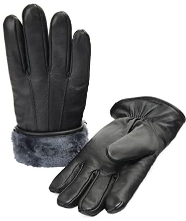 Zessano Herren Winterhandschuhe hochwertige Herrenhandschuhe aus Lammfell mit Innenfutter aus Lammfell, Schwarz, Größe XL