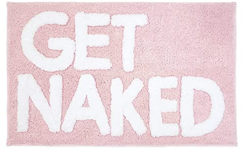 Inshere Get Naked Tapis de bain mignon en peluche douce et absorbante, antidérapant, lavable, rose