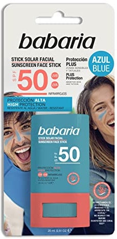 BABARIA- Stick Solar Facial 50 Azul - 20g | Color Azul | Surf Stick | Protección Muy Alta Contra | Apto Para Zonas Sensibles Y Tatuajes |resistente Al Agua | 100% Vegano