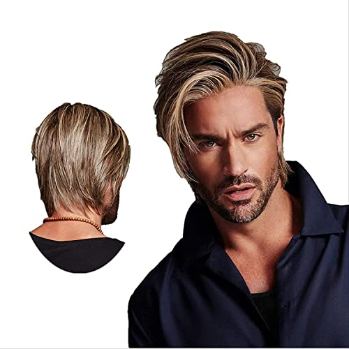 Kurze Perücke für Herren, Braun, Mix, Blond, Natur, Kunsthaar, geschichtet, volle Perücken für Männer, Alltag, Party, Cosplay, Halloween