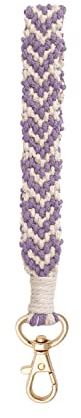 Fuqimanman2020 Boho Makramee Schlüsselanhänger Handmade Love Herz Muster Schlüsselanhänger Armband Schlüsselanhänger Halter Handgelenk Lanyard für Frauen, Violett
