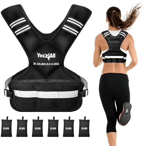 Yes4All Verstellbare Gewichtsweste 9-14,5 kg mit reflektierendem Streifen, Gewichtsweste für Krafttraining für Männer und Frauen, Schwarz_9-14,5 kg, Größe L