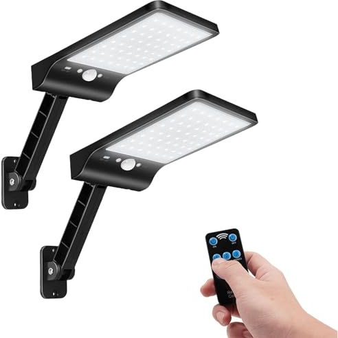 Moman Luz Solar Exterior, Foco LED con Sensor de Movimiento 3 Modos Lámpara Solar Exterior Jardín 2200mAh IP65 Impermeable Farola Potente con Control Remoto (Negro), Luz-Solar-Exterior-LED-Foco