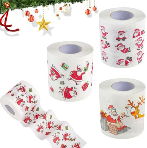3 Rollen Toilettenpapier Weihnachten,Weihnachts Toilettenpapier,Lustige Weihnachten Toilettenpapier,Weihnachts Klopapier,Lustige Neuheit Toilettenpapier,Toilettenpapier Weihnachtsmotiv