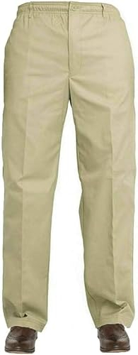 R G Clothing Mens Elasticated Adjustable Waist Casual Smart Work Plain Rugby Trousers Pants (UK, Waist & Inseam, 42, 27, Beige)