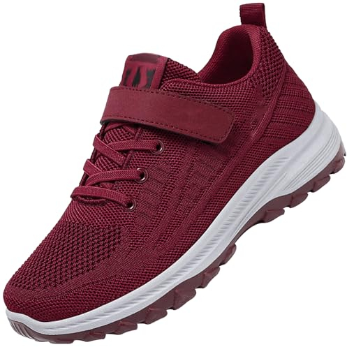 Aocase Hallux Valgus Schuhe Damen Gesundheitsschuhe Herren Weit Klettverschluss Walking Schuhe Freizeit Turnschuhe für ältere Frauen Leichte Sneaker,Women red,43/265mm